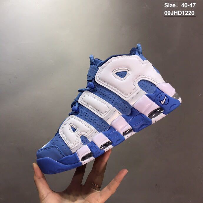 Blue and White Nike Air More Uptempo Sneakers - product image from the listing.