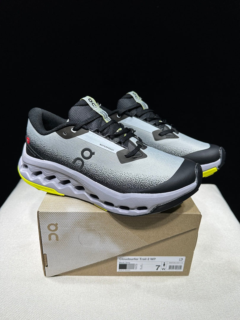 On Cloudsurfer Trail 2 WP Trail Running Shoes in Black Grey - product image from the listing.