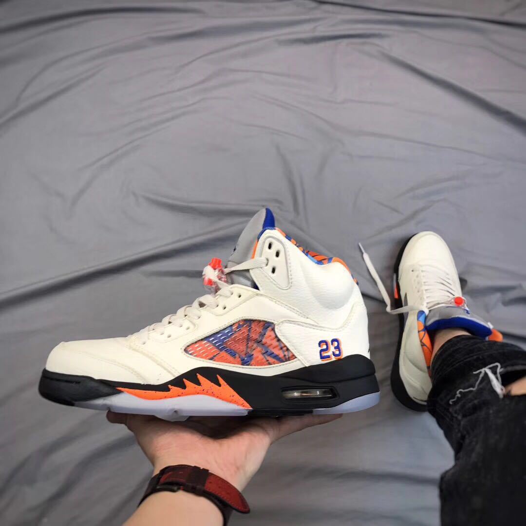Air Jordan 5 International Flight White Orange Blue Sneakers - product image from the listing.