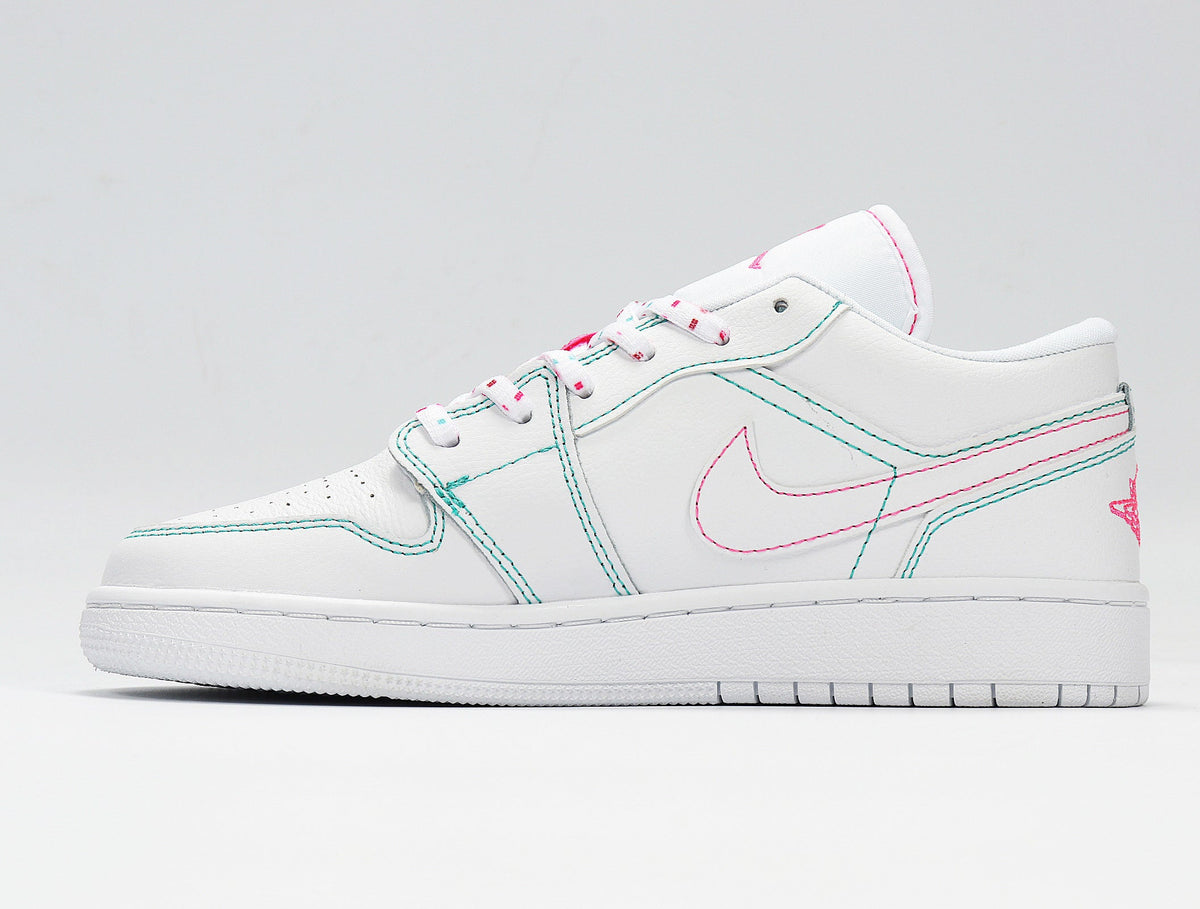 Nike Air Jordan 1 Low Sneakers in White Pink 554723-101 - product image from the listing.