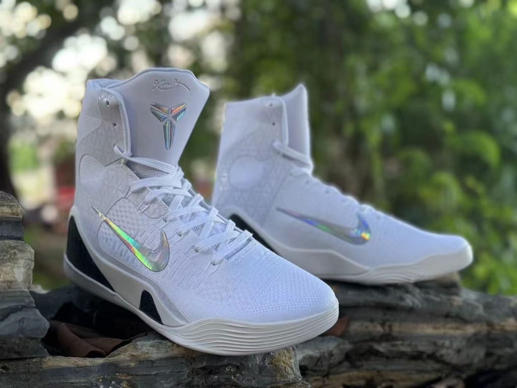 Nike Kobe 9 Elite High Halo Basketball Shoes in White - product image from the listing.