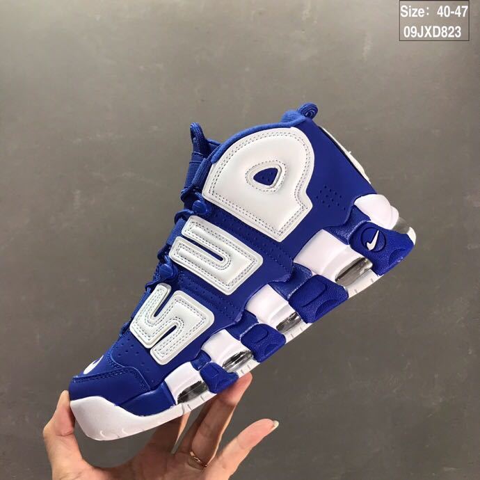 Nike Air More Uptempo Basketball Sneakers in White Blue 09JXD823 - product image from the listing.