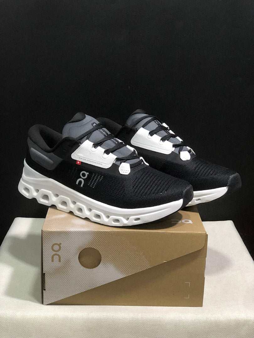On Cloudstratus 3 Running Shoes, in Black and White - product image from the listing.