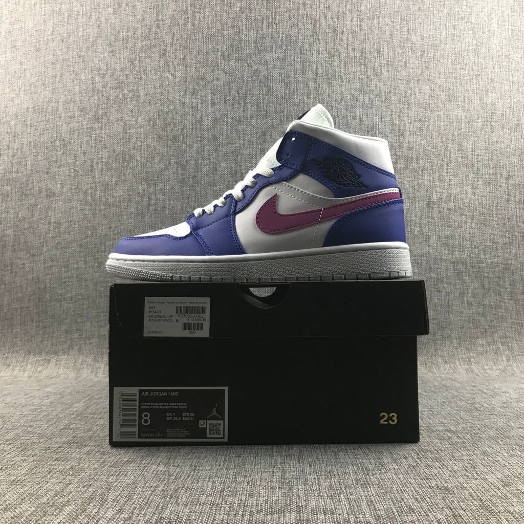 Air Jordan 1 Mid Sneakers in Blue Pink 554724-451 - product image from the listing.