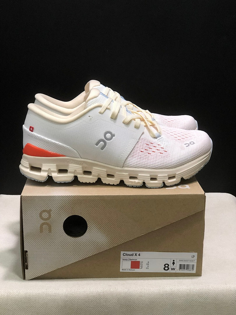 On Cloud X 4 Ivory Salmon Sneakers for Running - product image from the listing.