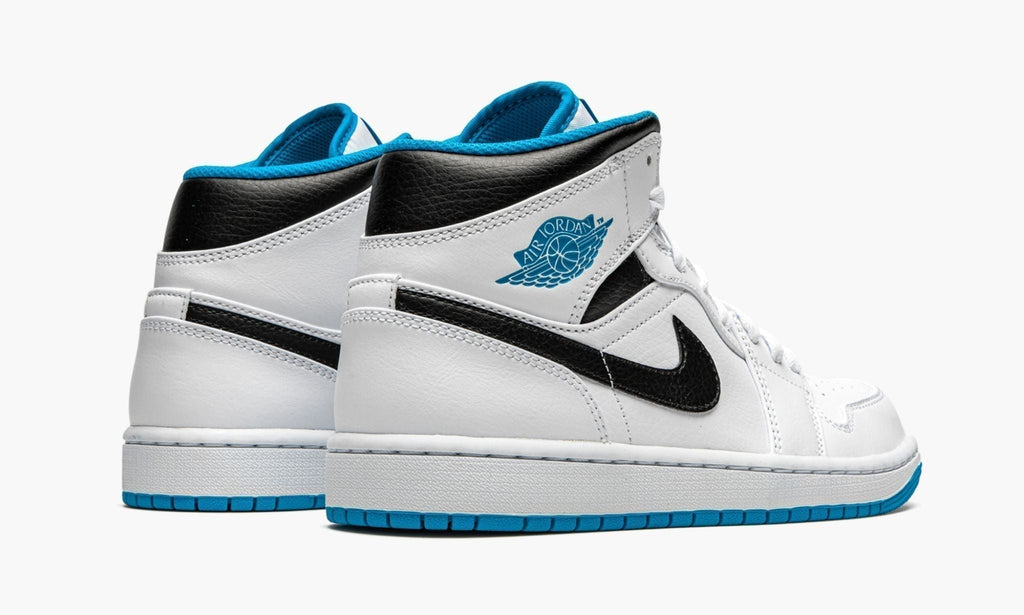 "White / Laser Blue" Air Jordan 1 Mid - product image from the listing.