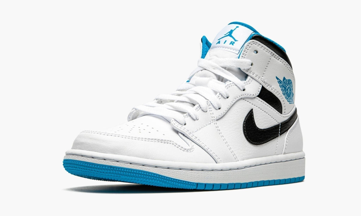 "White / Laser Blue" Air Jordan 1 Mid - product image from the listing.