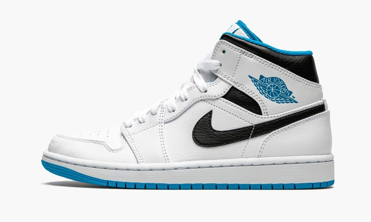 "White / Laser Blue" Air Jordan 1 Mid - product image from the listing.