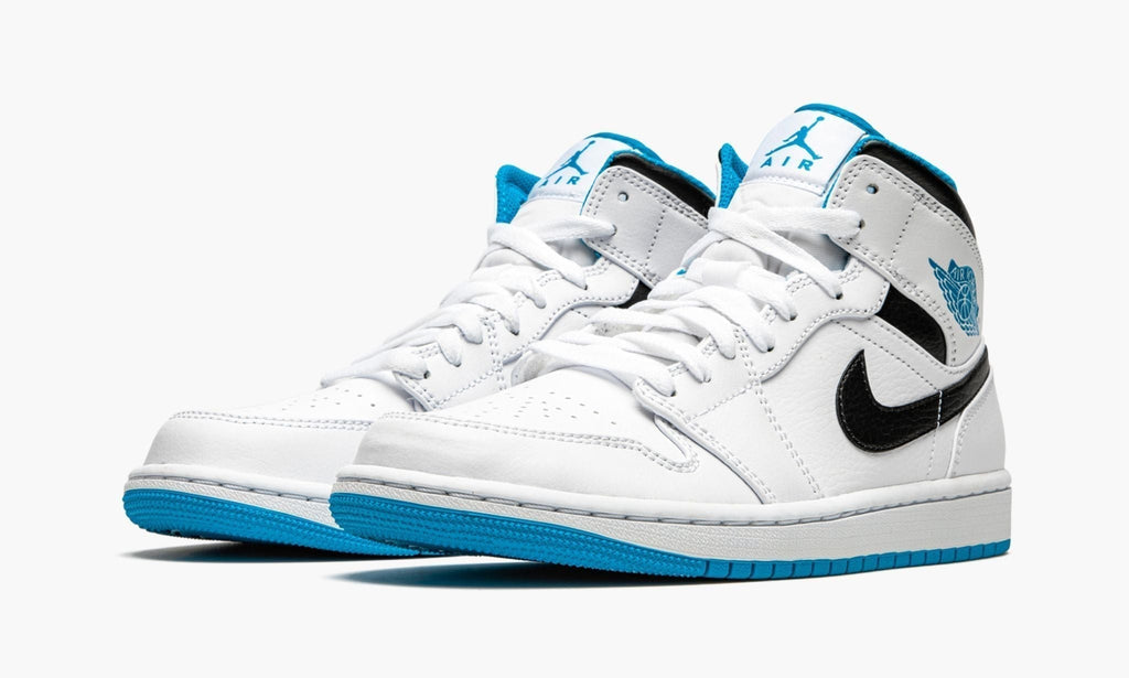 "White / Laser Blue" Air Jordan 1 Mid - product image from the listing.