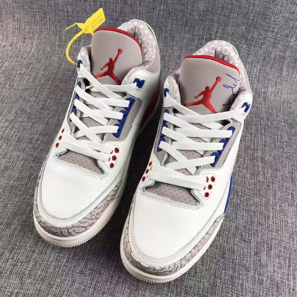 Air Jordan 3 Independence Day Basketball Sneakers in White - product image from the listing.