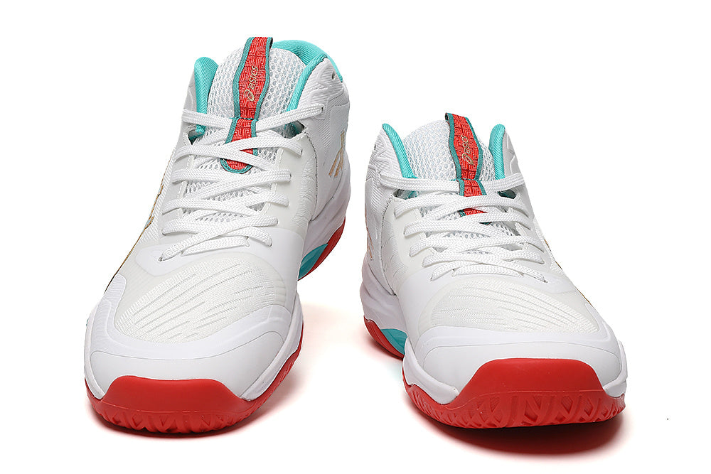 ASICS White and Aqua Indoor Court Trainers - product image from the listing.
