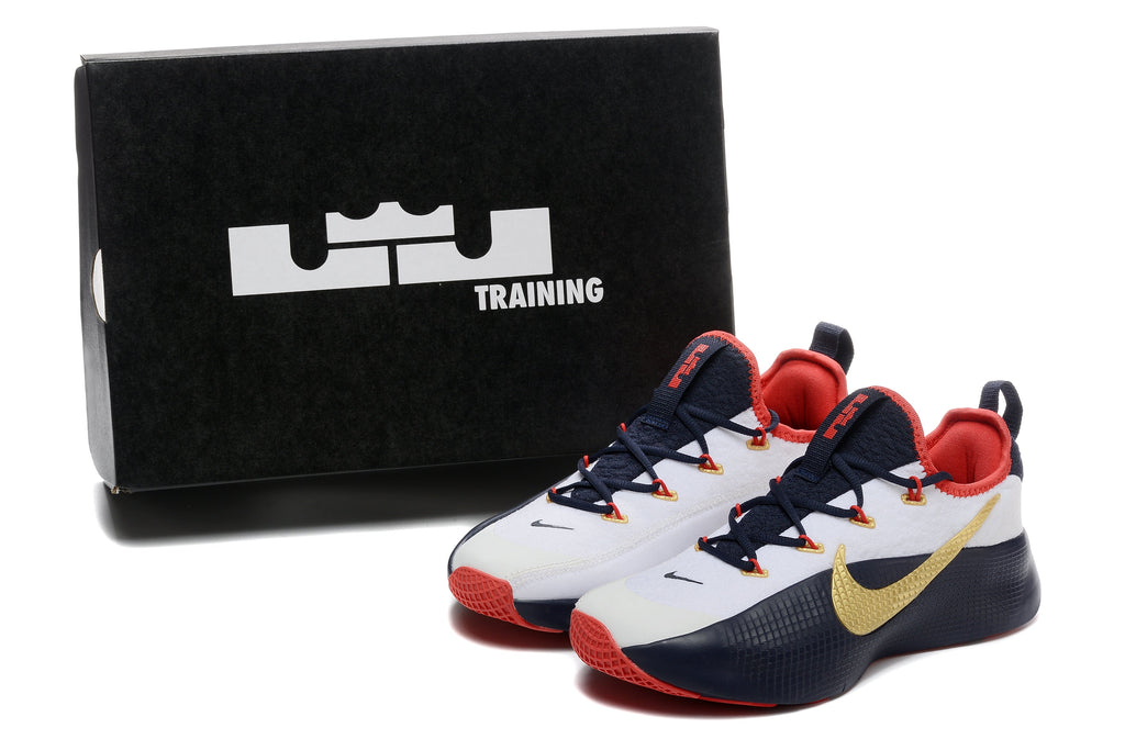 Nike LeBron Witness 7 Training Shoes in White Navy Red Gold - product image from the listing.