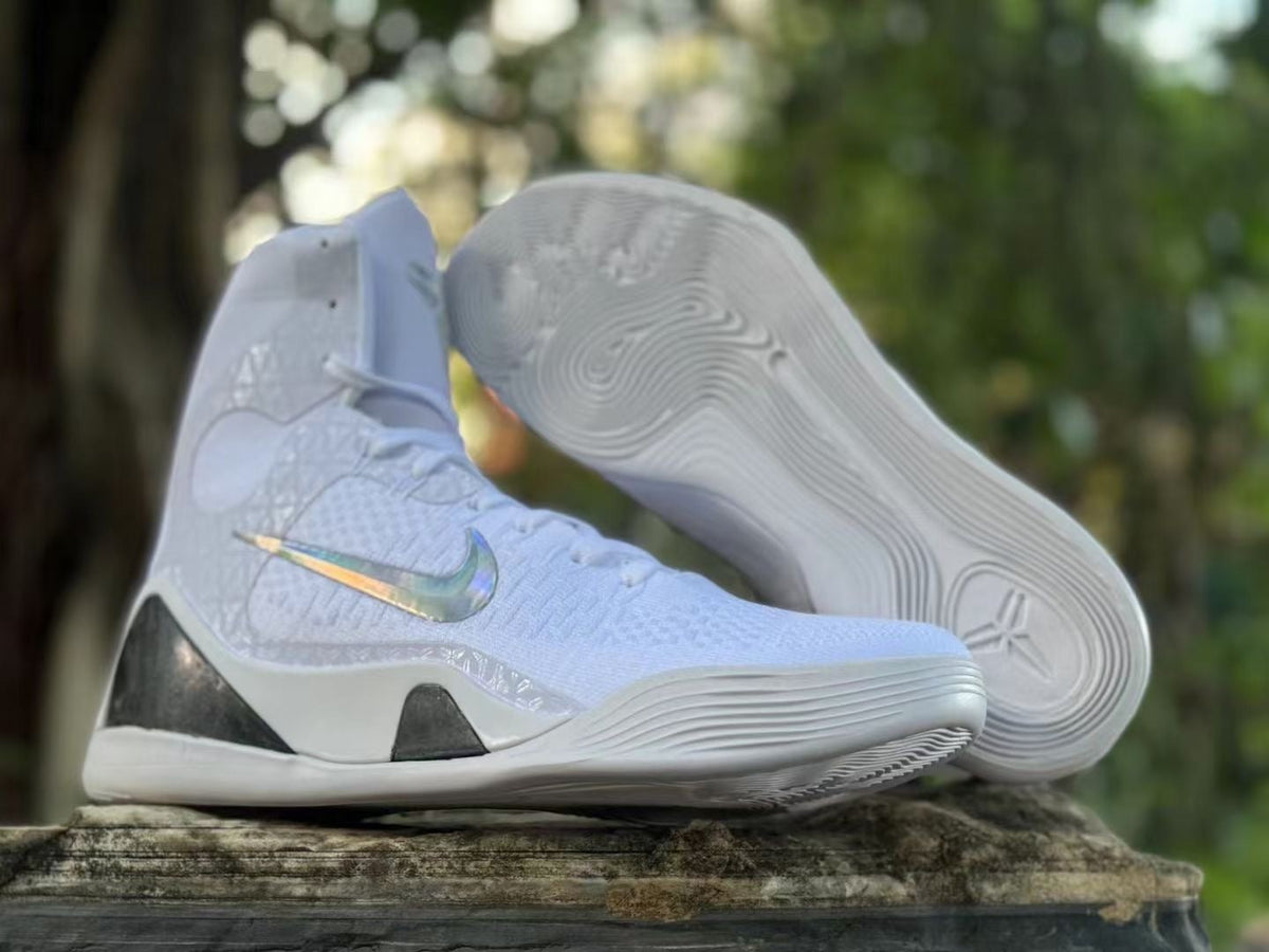 Nike Kobe 9 Elite High Halo Basketball Shoes in White - product image from the listing.