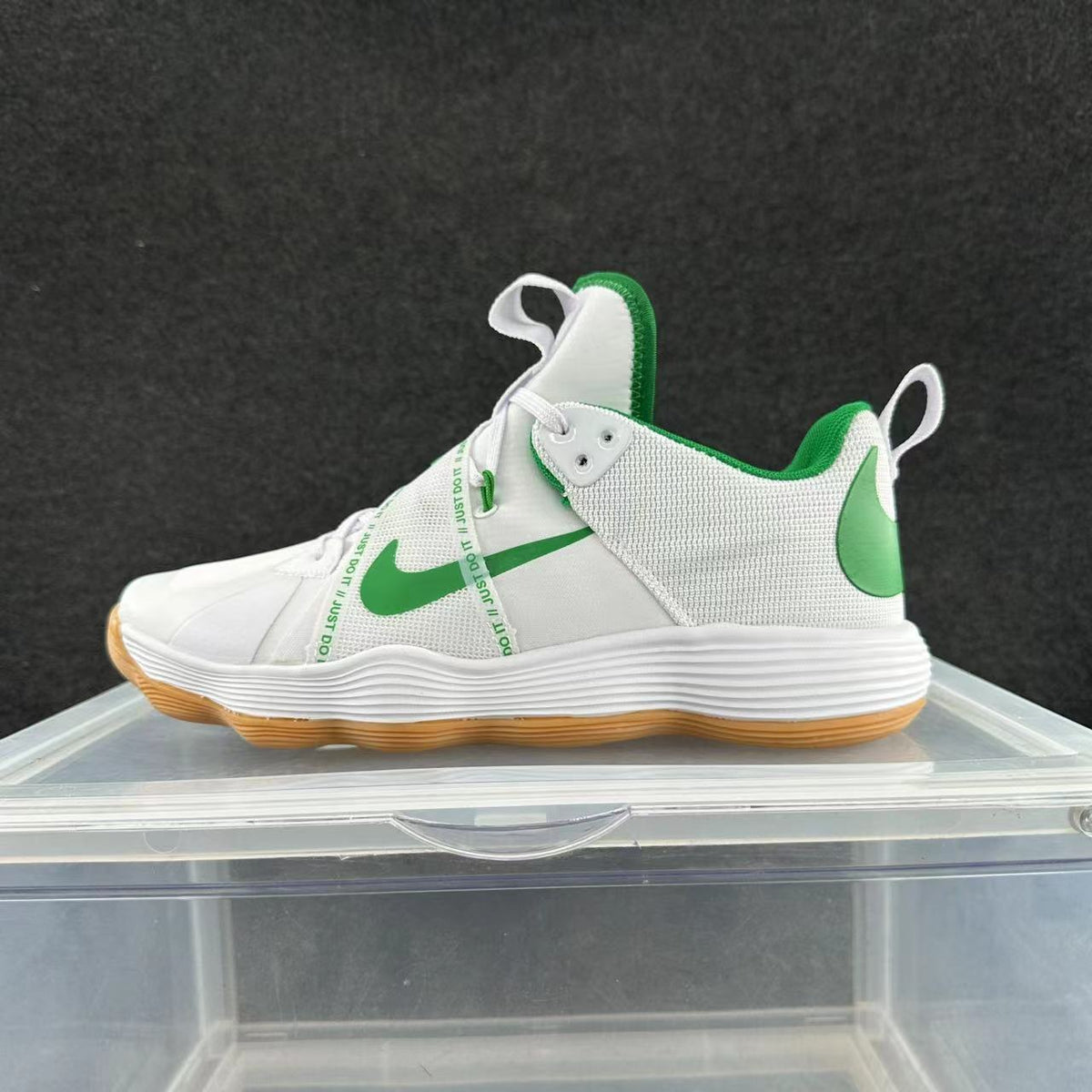 Nike White and Green Basketball Trainers with Gum Sole - product image from the listing.