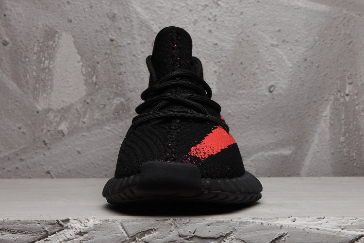 Yeezy 350 V2 Sneakers in Black and Red Knit - product image from the listing.