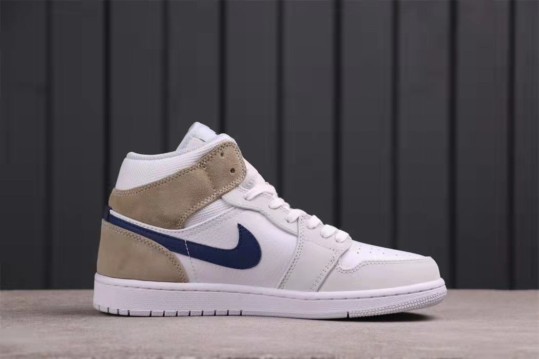 Air Jordan 1 Mid Sneakers White Navy Beige DO6726-100 - product image from the listing.