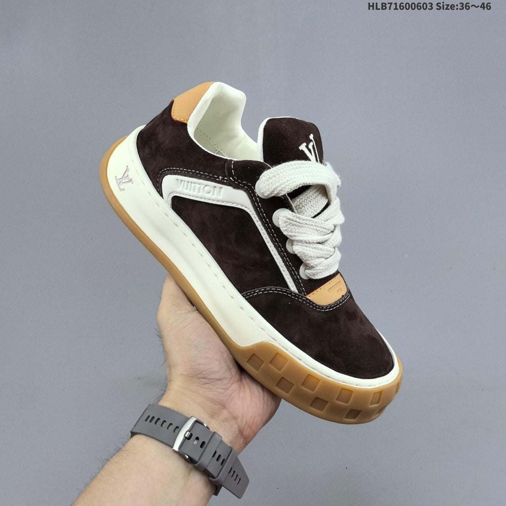 Brown and Gum Louis Vuitton Tilted Low Sneakers - product image from the listing.
