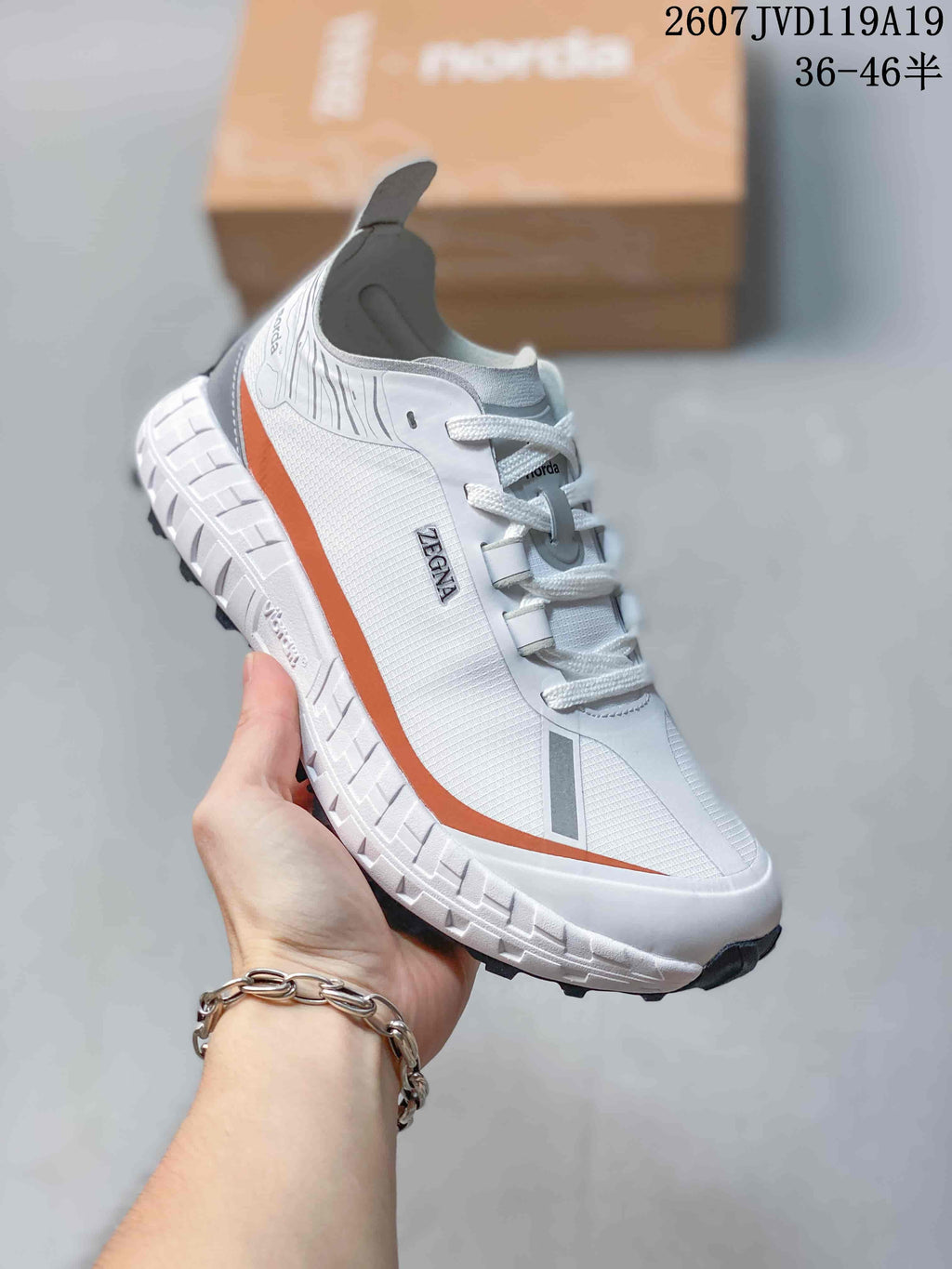 NORDA 711790UOI Outdoor Hiking Sneakers in White Orange - product image from the listing.