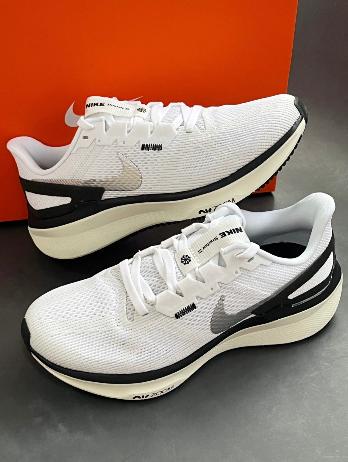 Nike Structure 25 Road Running Shoes in White Black DJ7884-104 - product image from the listing.