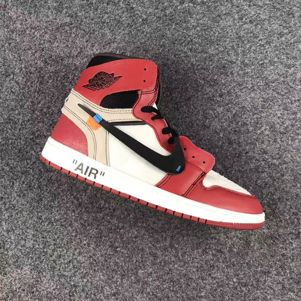 Off-White x Air Jordan 1 High Sneakers, in Red and White - product image from the listing.
