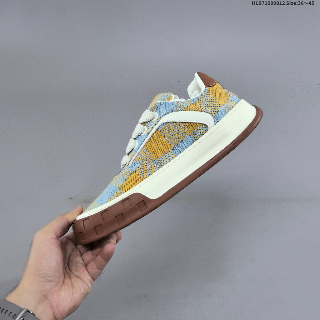 Louis Vuitton Tilted Low Trainers in Blue and Yellow Check - product image from the listing.
