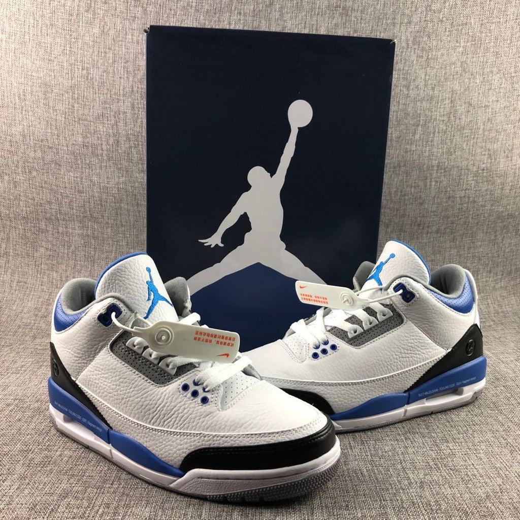 Fragment x Air Jordan 3 Sneakers in White Blue CT8532-040 - product image from the listing.
