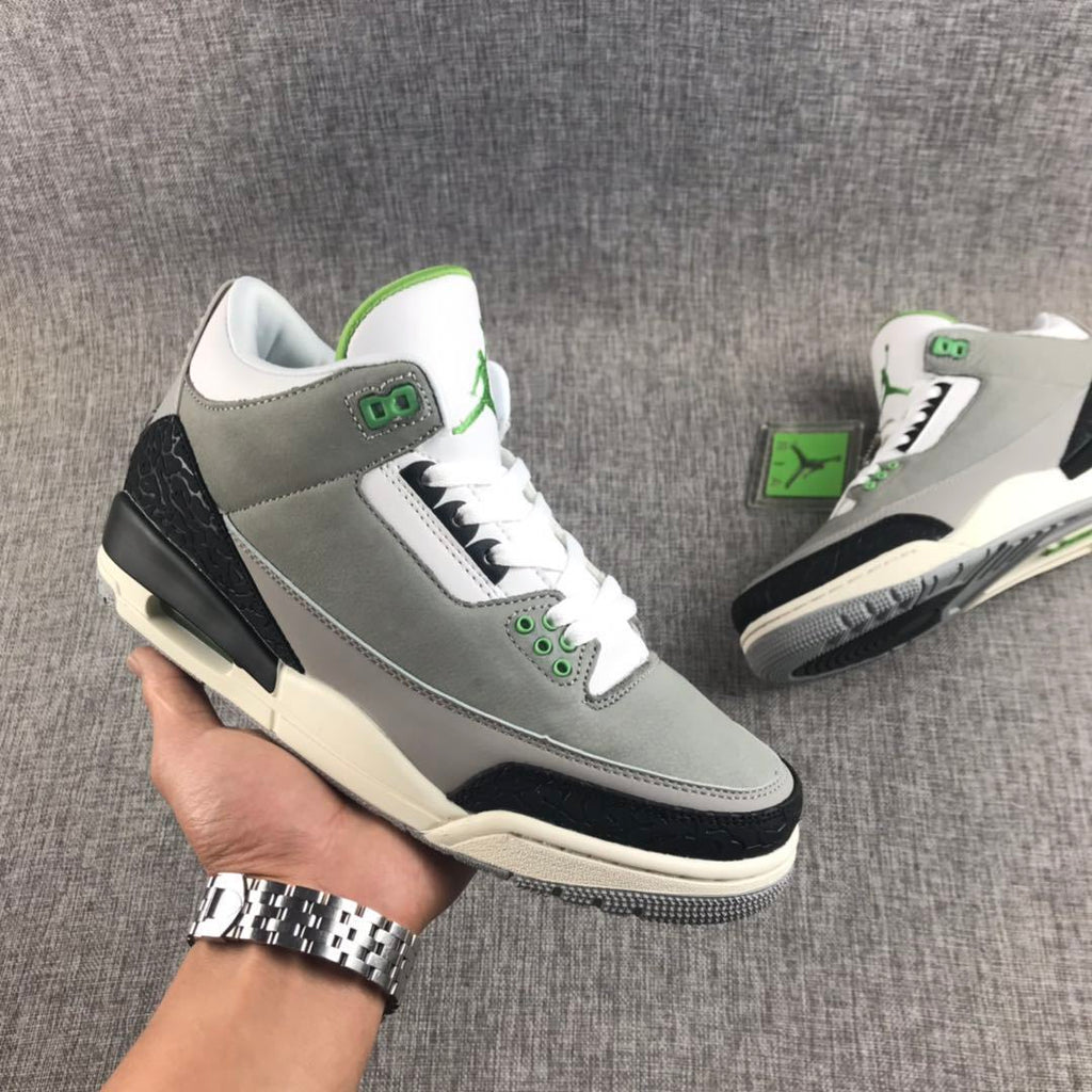 Air Jordan 3 Grey Green Sneakers 136064-006 - product image from the listing.