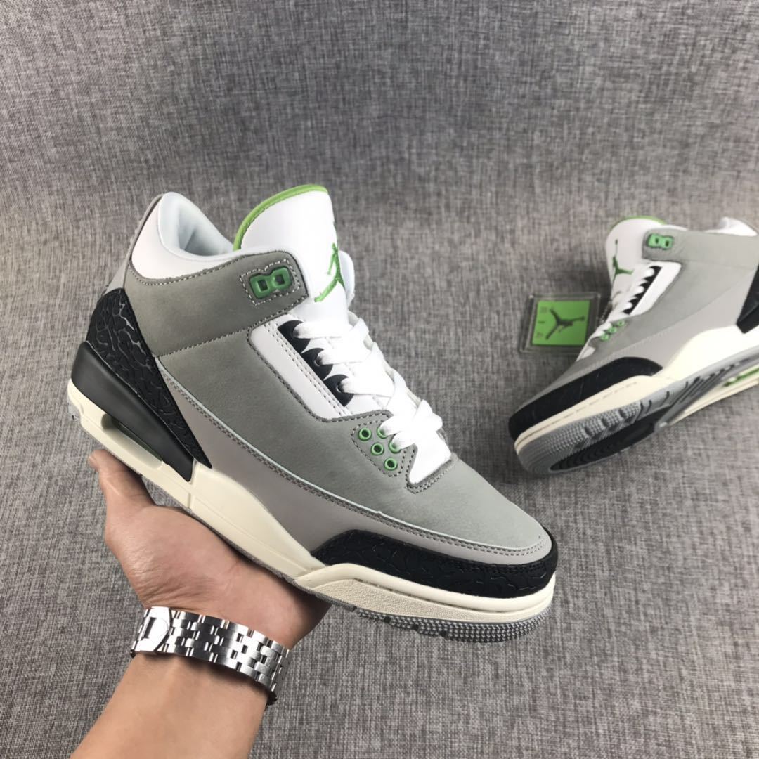 Air Jordan 3 Grey Green Sneakers 136064-006 - product image from the listing.