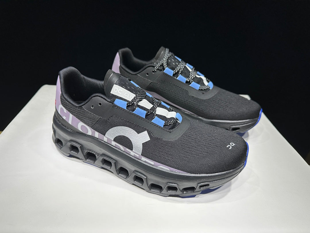On Cloudmonster Cloud X Sneakers in Black Purple Blue - product image from the listing.