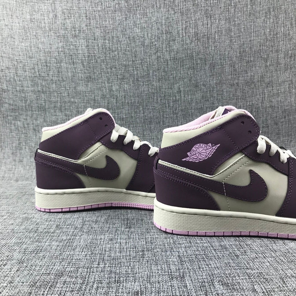 Air Jordan 1 Mid GS Sneakers in White Purple Pink - product image from the listing.