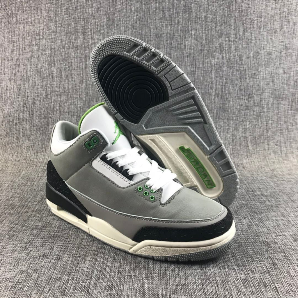 Air Jordan 3 Grey Green Sneakers 136064-006 - product image from the listing.