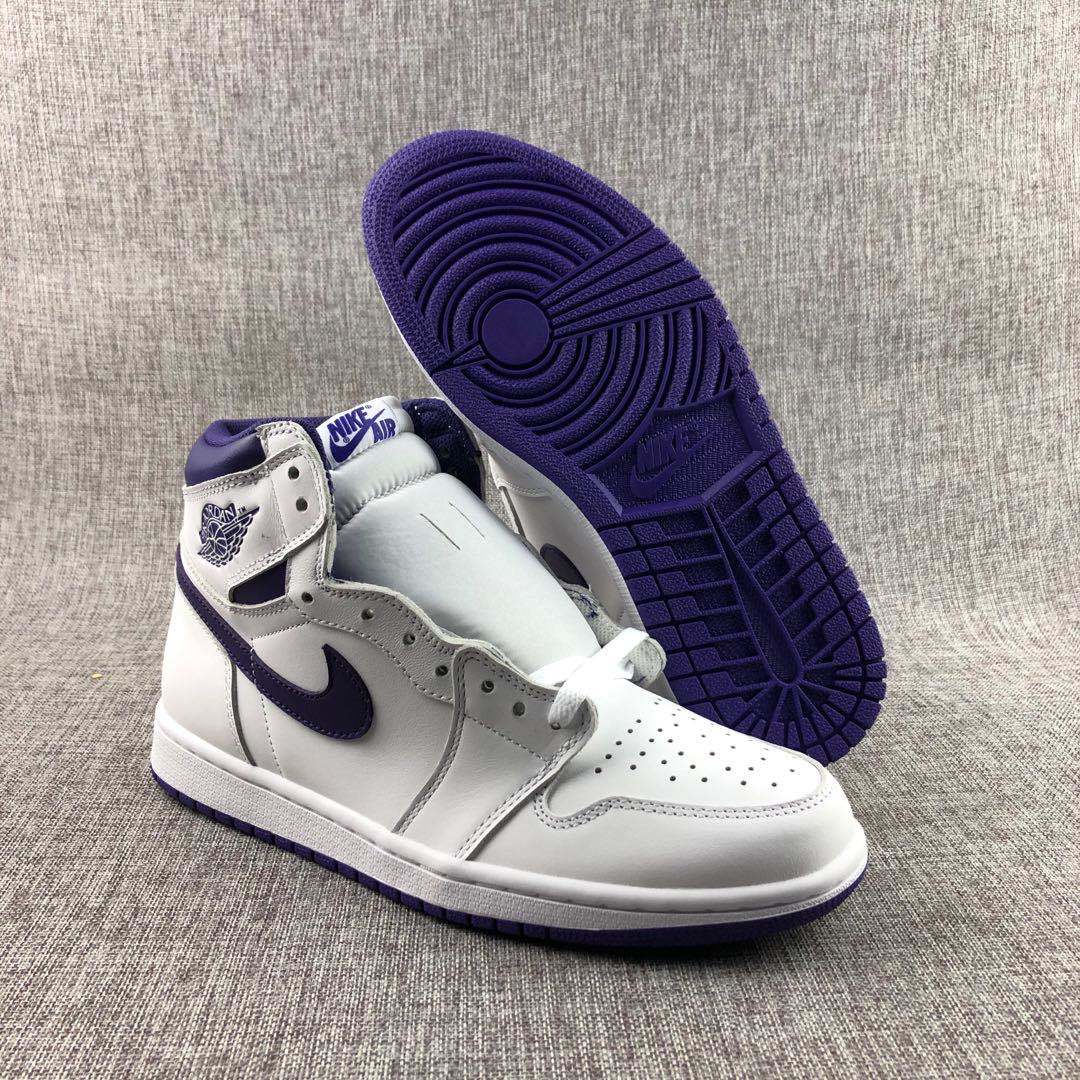 Air Jordan 1 Court Purple High-Cut Sneakers White/Purple CD0461-151 - product image from the listing.
