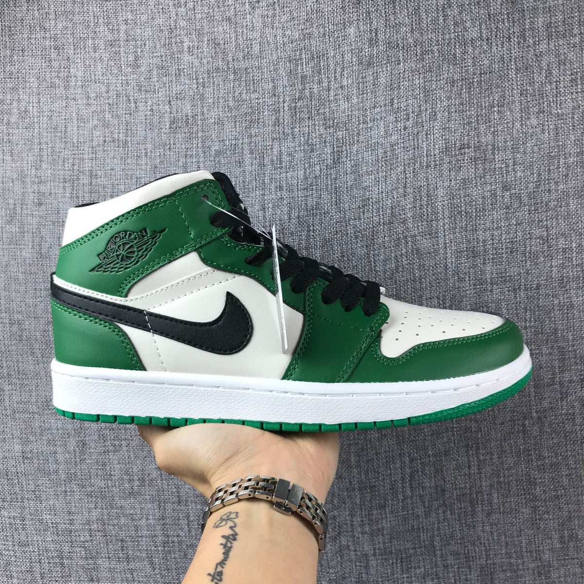 Air Jordan 1 Mid Celtics White Green Black Sneaker 852542-301 - product image from the listing.