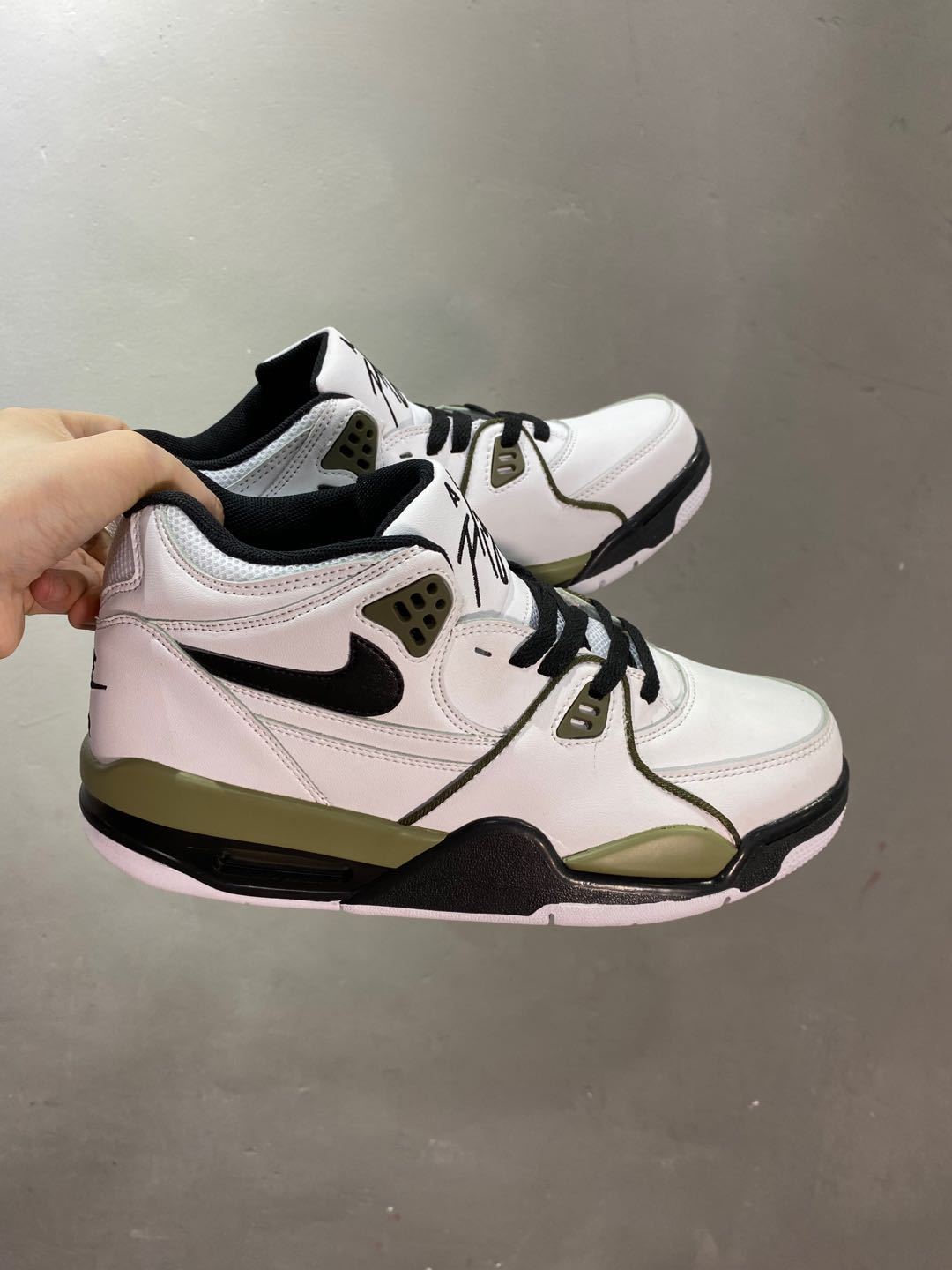 Nike Air Flight 89 Sneakers in White Olive Green - product image from the listing.