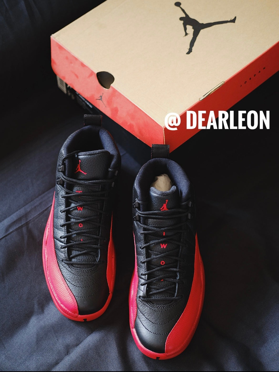 Air Jordan 12 Retro Flu Game Black Red Sneakers - product image from the listing.