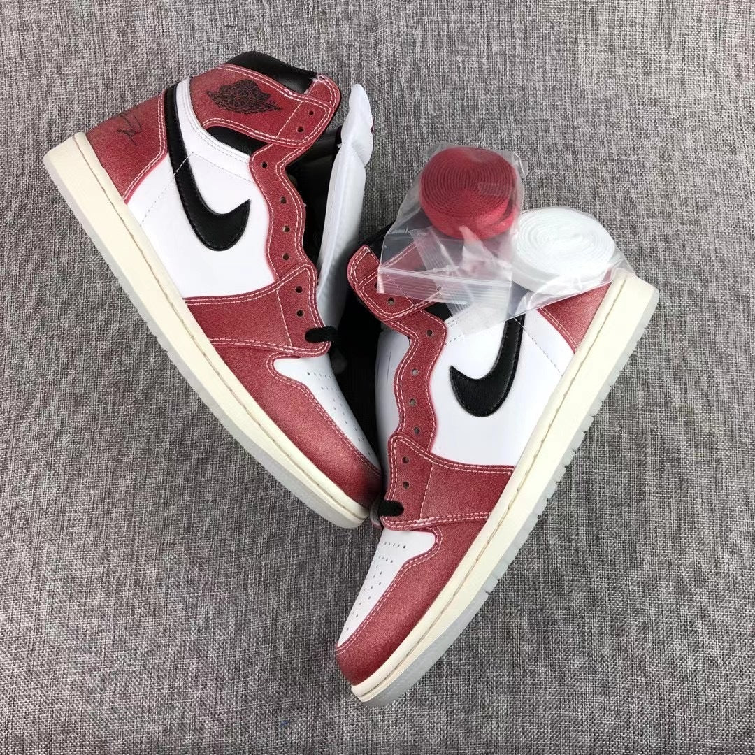 Jordan Trophy Room Air Jordan 1 High OG Sneakers in Red White Black DA2728-100 - product image from the listing.