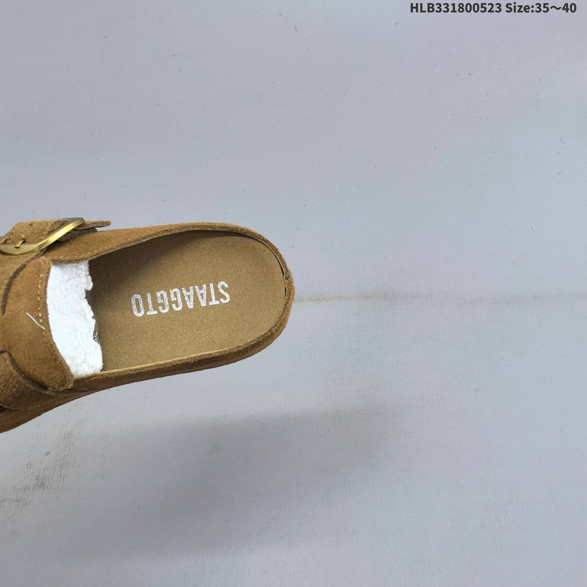 Embellished Brown Backless Slip-On Clogs with Buckle - product image from the listing.
