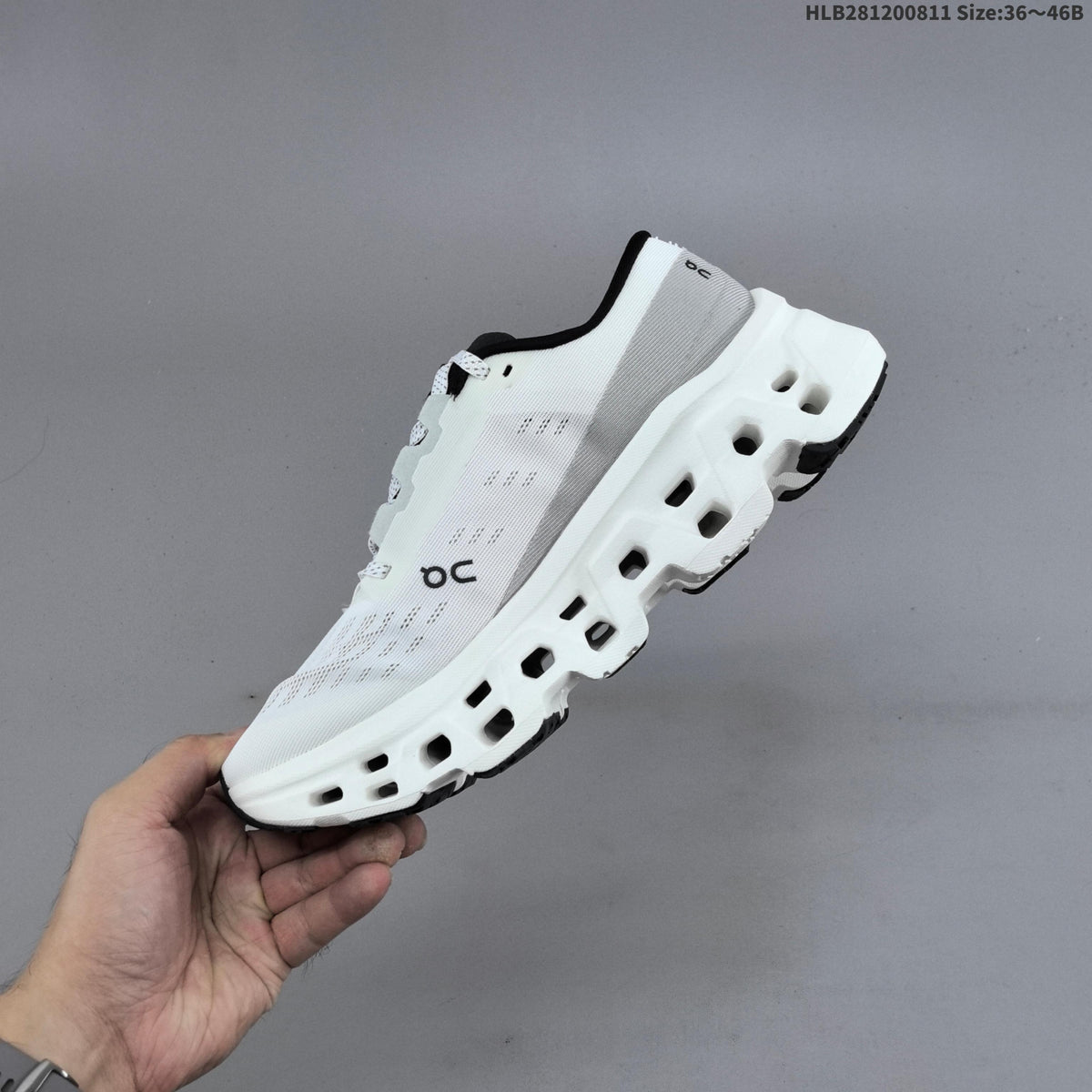 On Cloudmonster 3 Running Shoes in White Black - product image from the listing.