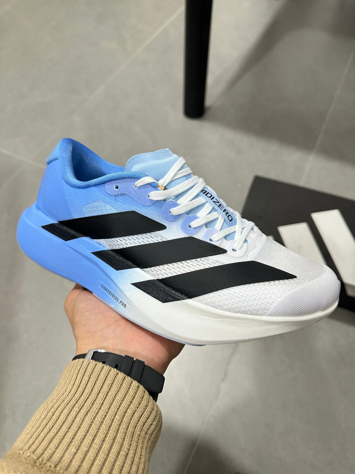 adidas Adizero JH6205 Running Shoes in White Blue - product image from the listing.