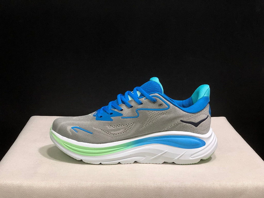 Gray and Blue HOKA Clifton 10 Running Shoes - product image from the listing.