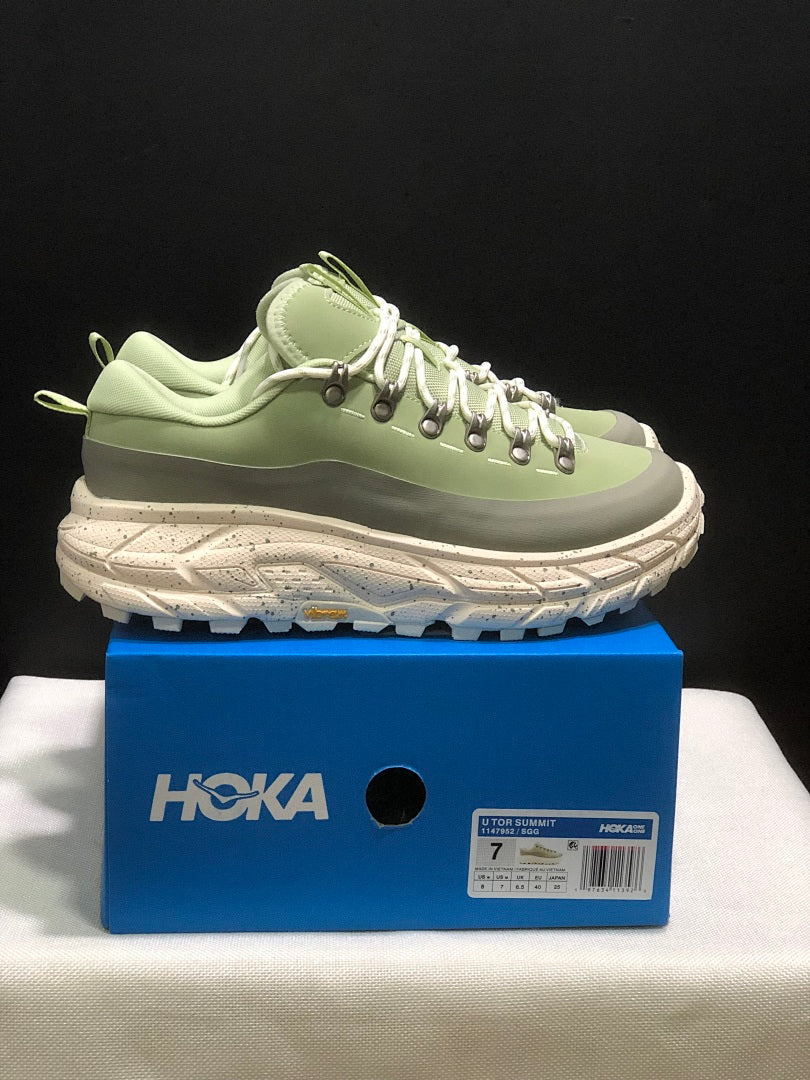 HOKA Tor Summit Hiking Shoes in Sage in Green - product image from the listing.
