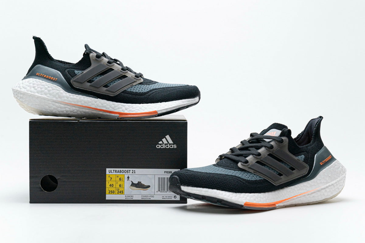 adidas Ultraboost 21 FY0389 Running Shoes, in Black and Grey - product image from the listing.