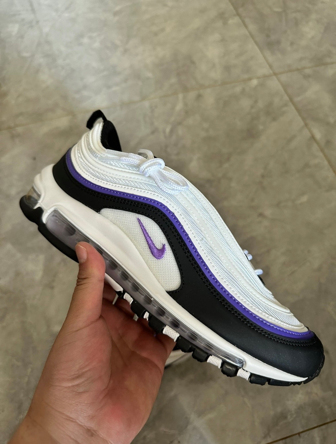 Nike Air Max 97 Sneakers in Black White Purple 921826-109 - product image from the listing.