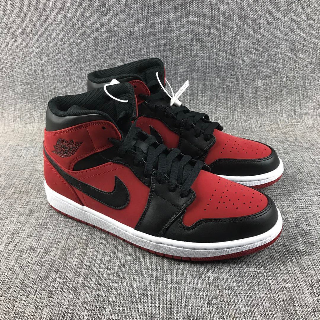 Air Jordan 1 Mid Sneakers in Red, in Black and White - product image from the listing.
