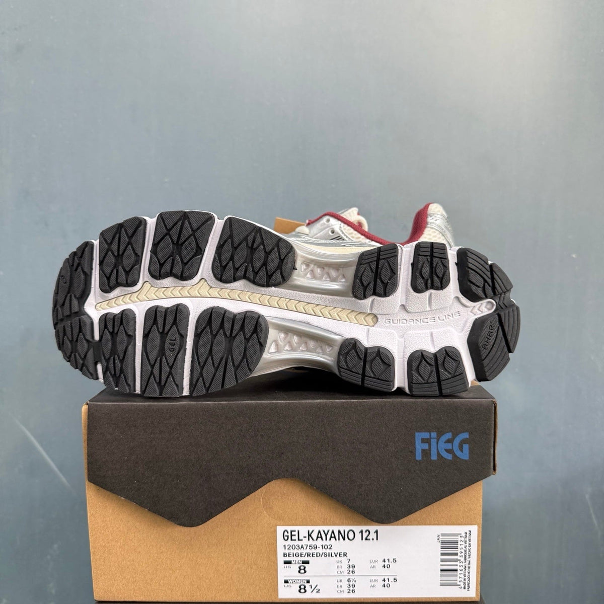 ASICS GEL-KAYANO 12.1 Sneakers in Beige Red Silver 1203A759-102 - product image from the listing.