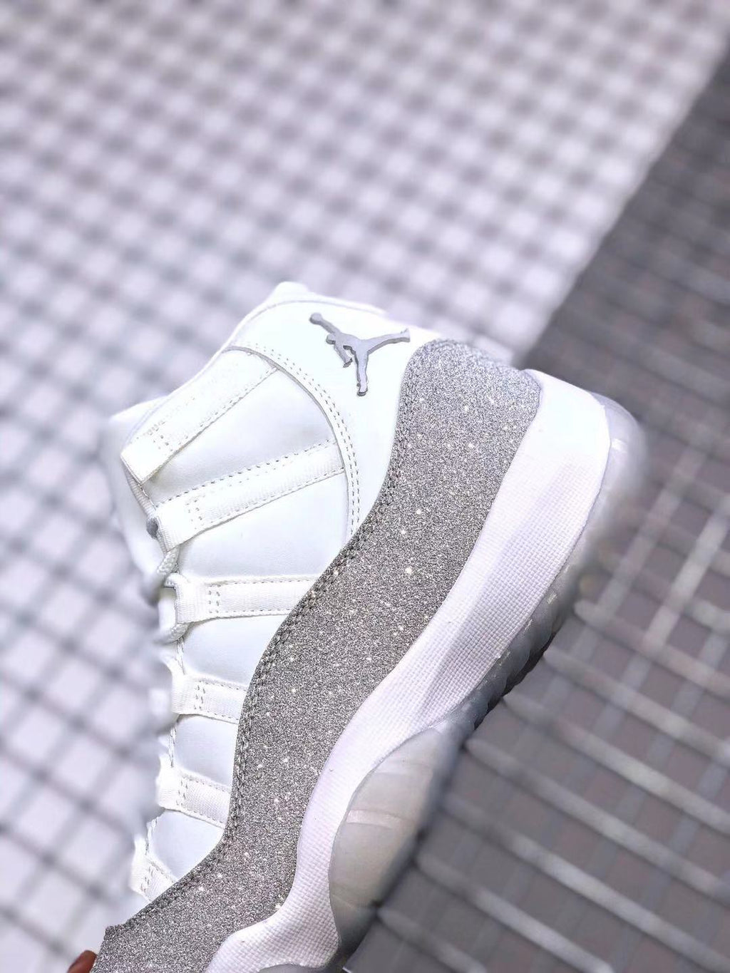 Air Jordan 11 White Glitter High-Top Sneakers - product image from the listing.