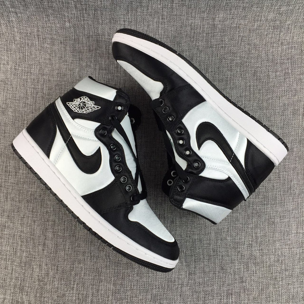 Black and White Satin-Style Sneakers - Air Jordan 1 High - product image from the listing.
