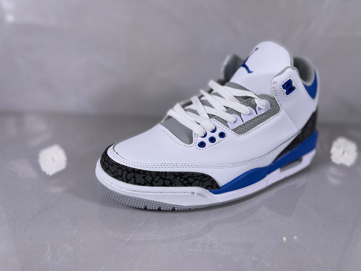 Jordan 3 Retro Sneakers in White and Royal Blue - product image from the listing.