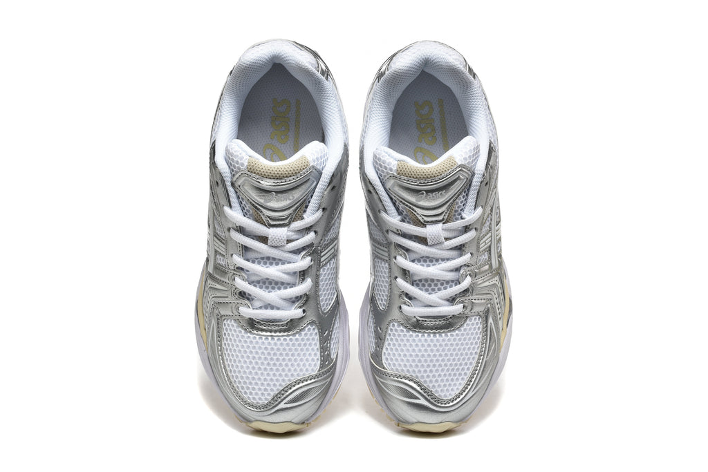White and Silver ASICS Gel-Kayano 14 Sneakers - product image from the listing.