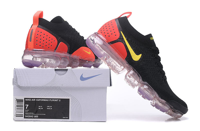 Nike Air VaporMax Flyknit 2 Sneakers in Black and Yellow - product image from the listing.
